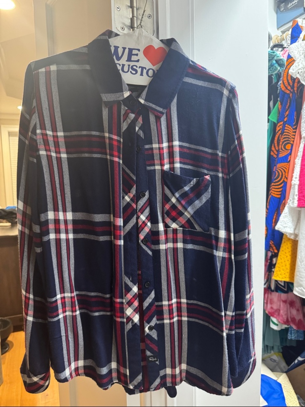 Rails Navy Blue Red White Plaid Button-Down Shirt